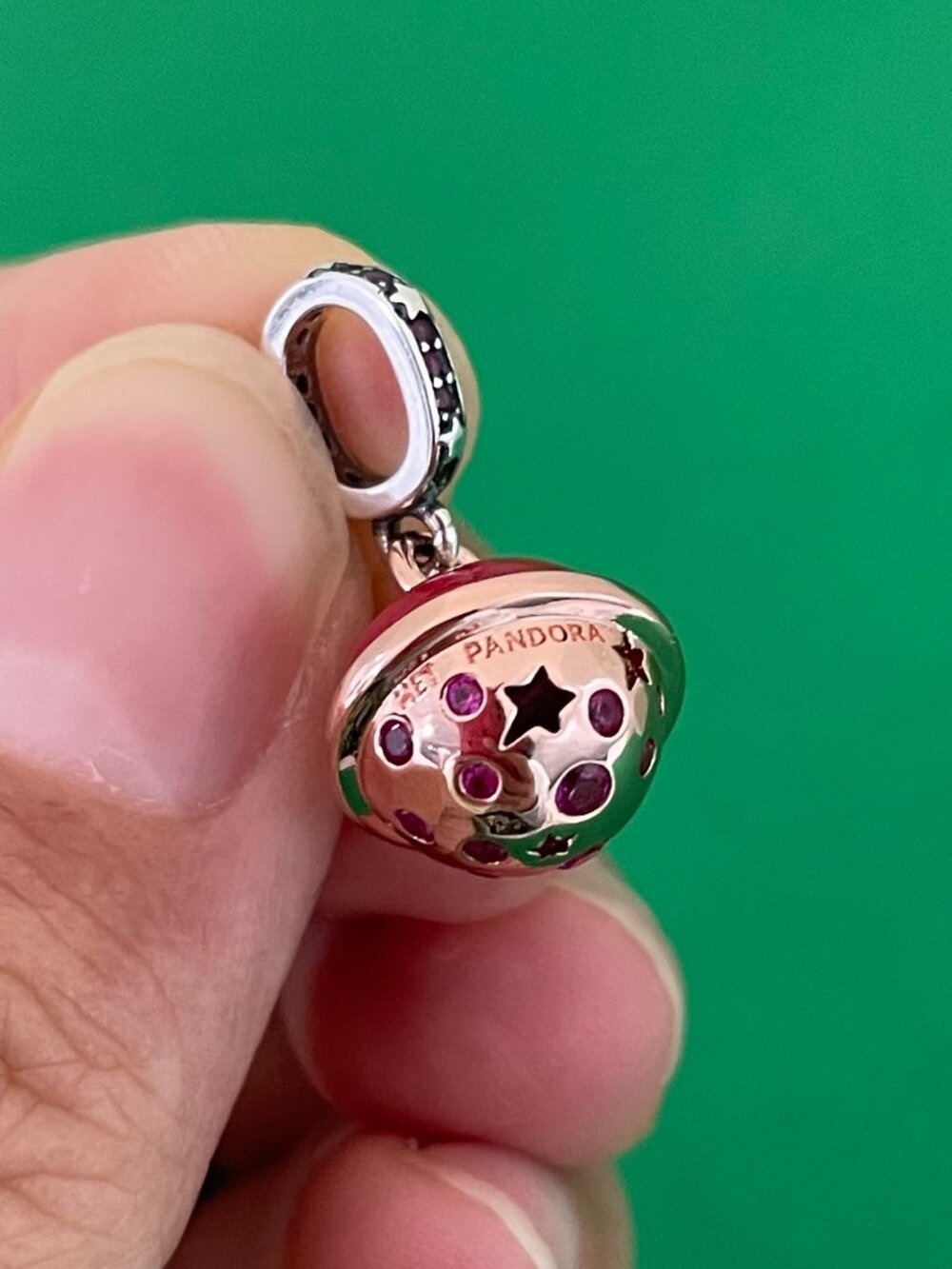 Authentic Pandora Red Bell Dangle Charm Rose Gold